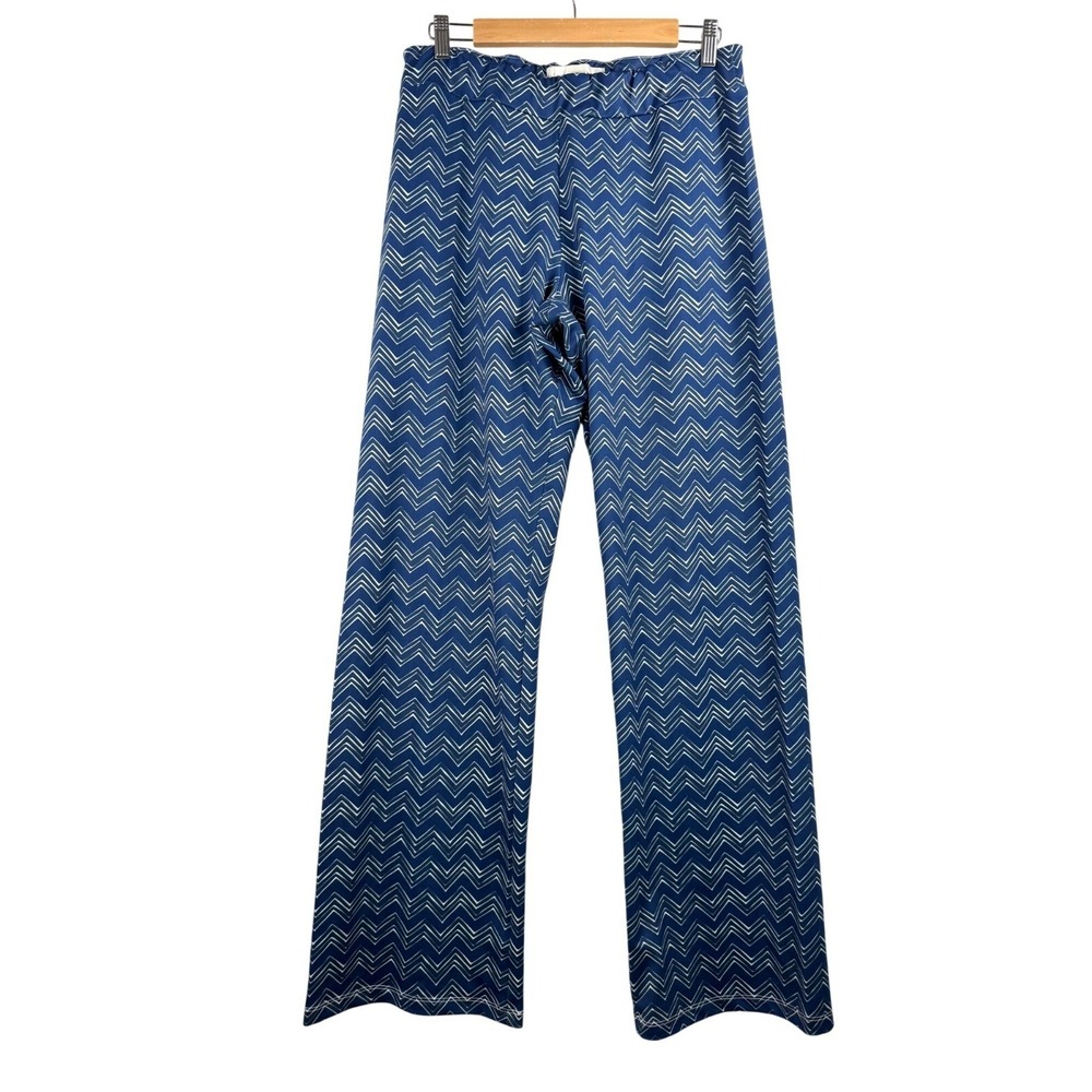 Lesley Evers wide leg chevron print retro relaxed pants blue 90s sz M